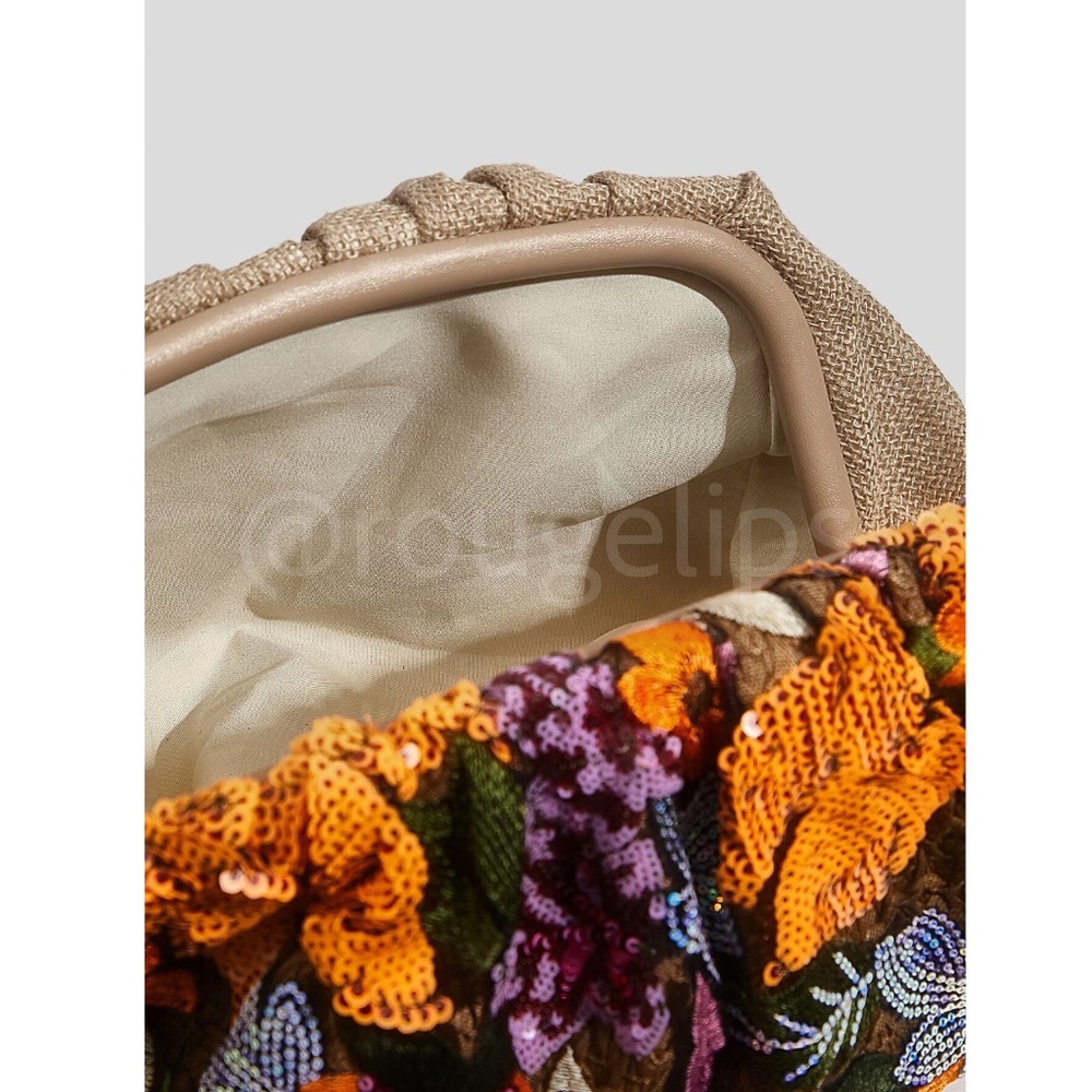 Sequined Floral Pattern Pouch Clutch Bag Multicolor - Picture 8 of 11